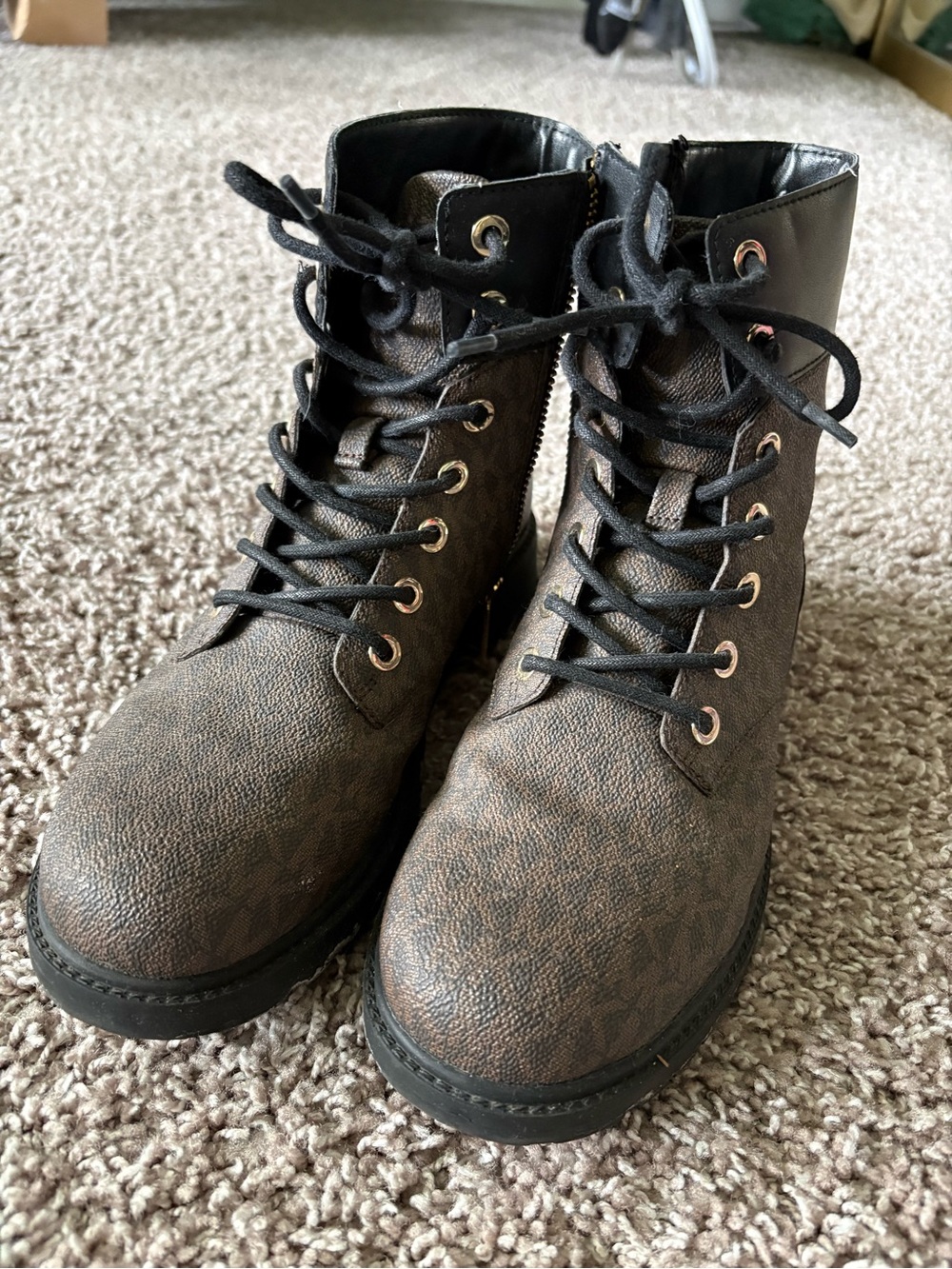 Michael Kors Women's Black-Brown Lace-Up Combat Boots - Picture 1 of 3